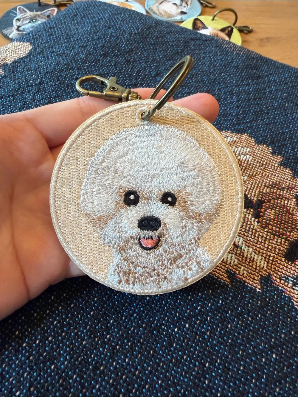 Embroidered Keychain / Bag Charm – Fluffy White Pup Design